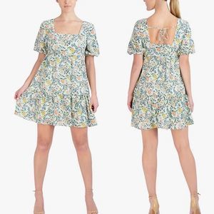 BCBGeneration NEW Fit and Flare Square Neck Green Floral Dress Size Small
